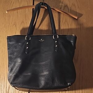 KATE SPADE Black Leather Zipper Tote Bag Ladies
